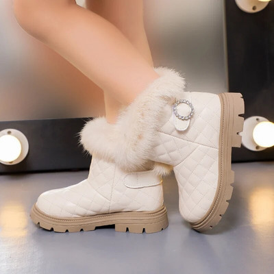 2023 Νέες παιδικές μπότες βελούδινες μονόχρωμες κοντές μπότες για κορίτσια Ευέλικτο ράψιμο Χαριτωμένο ζεστό χειμώνα PU Fashion παιδικές μπότες χιονιού