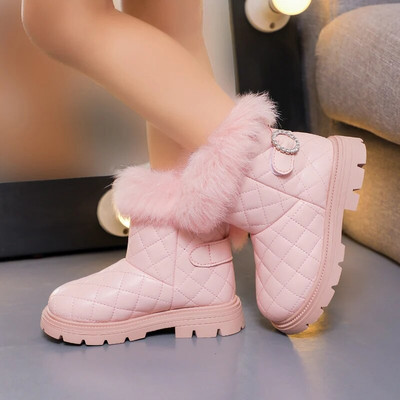 2023 Νέες παιδικές μπότες βελούδινες μονόχρωμες κοντές μπότες για κορίτσια Ευέλικτο ράψιμο Χαριτωμένο ζεστό χειμώνα PU Fashion παιδικές μπότες χιονιού