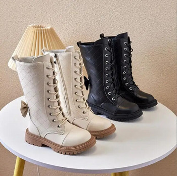 Παιδικές ψηλές μπότες 2023 Χειμερινές νέες ευέλικτες μαλακές μαύρες μπότες για χιόνι σε στυλ χαριτωμένο κορίτσια Μπότες ιππότη για αναπνοή