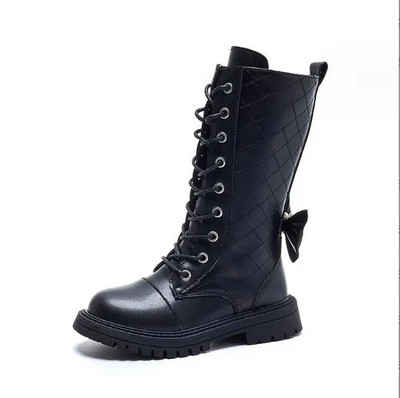 Παιδικές ψηλές μπότες 2023 Χειμερινές νέες ευέλικτες μαλακές μαύρες μπότες για χιόνι σε στυλ χαριτωμένο κορίτσια Μπότες ιππότη για αναπνοή