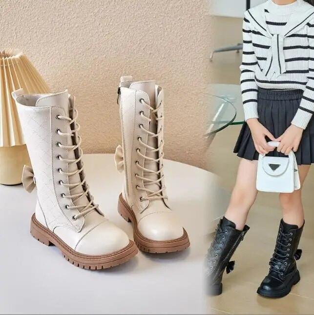 Παιδικές ψηλές μπότες 2023 Χειμερινές νέες ευέλικτες μαλακές μαύρες μπότες για χιόνι σε στυλ χαριτωμένο κορίτσια Μπότες ιππότη για αναπνοή