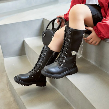 Κοριτσίστικες μπότες μέχρι το γόνατο Χειμερινές μπότες για παιδιά Μπεζ μεταλλική αλυσίδα επίπεδες αντιολισθητικές μπότες για κορίτσια Princess ψηλές μπότες Bottes Chelsea