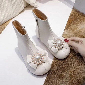 2023 New Children Fashion Casual κοντά μποτάκια Ευέλικτο μαλακό μαργαριτάρι Φιόγκος Απλό αντιολισθητικό παιδικό κομψό μπότες πριγκίπισσας για πασαρέλα