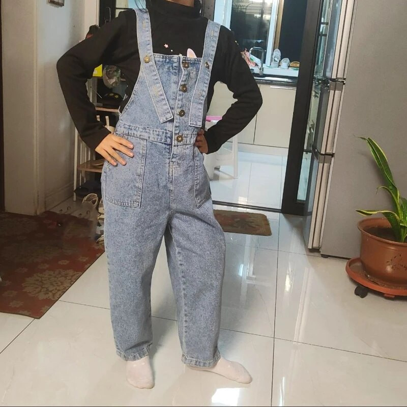 Fashion Trend Mergaičių džinsiniai kombinezonai pavasario rudeniniai laisvalaikio vaikiški džinsai aukštu juosmeniu kelnaitės kūdikių šliaužtinukai Džinsiniai kombinezonai
