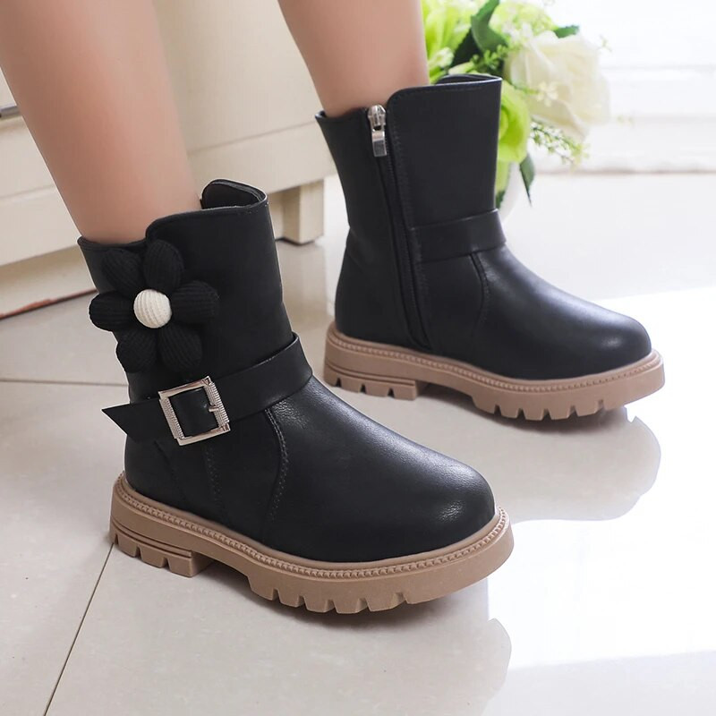 Armsad Printsess Saapad Lilled Armas Lukk Mood Lastejalatsid Külg lukuga Laste vabaajajalatsid PU 2023 Uus pruun beež Elegantne