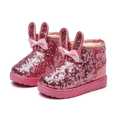 2023 noi cizme de zăpadă pentru fete iepuraș cu paiete drăguț încălzător de iarnă pentru bebeluși prințesă pentru copii mici pantofi pentru fete anti-alunecare pantofi de modă pentru copii simpli