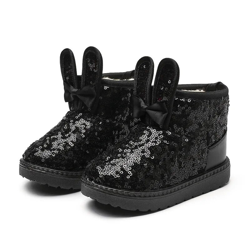 2023 noi cizme de zăpadă pentru fete iepuraș cu paiete drăguț încălzător de iarnă pentru bebeluși prințesă pentru copii mici pantofi pentru fete anti-alunecare pantofi de modă pentru copii simpli