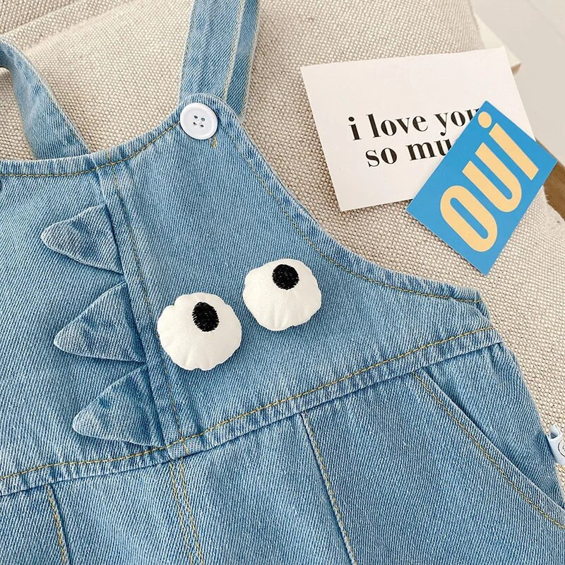 0-5 ετών Νήπιο Παιδικό κορίτσι τζιν φόρμες κινουμένων σχεδίων Dinosuar Τσέπη φαρδιά ολόσωμη φόρμα ζαρτιέ παντελόνι τζιν Outfis Φθινοπωρινά ρούχα