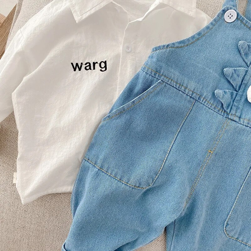 0-5 ετών Νήπιο Παιδικό κορίτσι τζιν φόρμες κινουμένων σχεδίων Dinosuar Τσέπη φαρδιά ολόσωμη φόρμα ζαρτιέ παντελόνι τζιν Outfis Φθινοπωρινά ρούχα