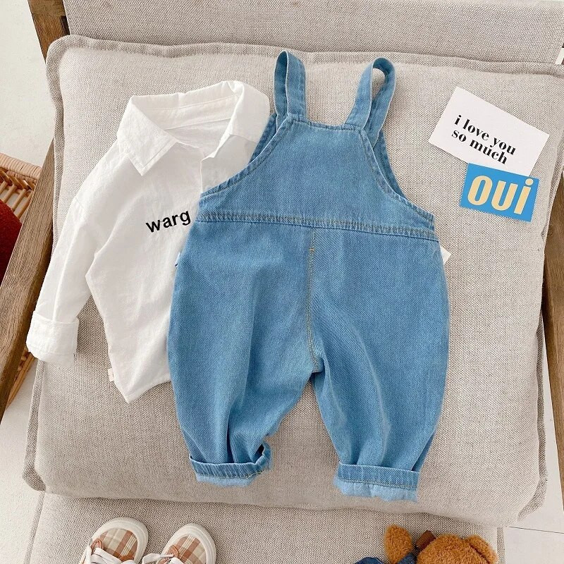 0-5 ετών Νήπιο Παιδικό κορίτσι τζιν φόρμες κινουμένων σχεδίων Dinosuar Τσέπη φαρδιά ολόσωμη φόρμα ζαρτιέ παντελόνι τζιν Outfis Φθινοπωρινά ρούχα
