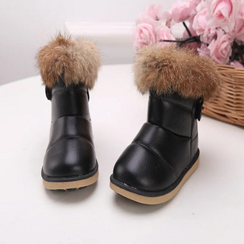 Есен Зима Нови ботуши за сняг за момичета Твърди топли детски обувки Pu кожа Водоустойчиви нехлъзгащи се ботуши Бебешки памучни обувки