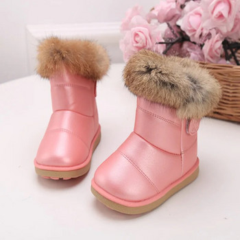 Есен Зима Нови ботуши за сняг за момичета Твърди топли детски обувки Pu кожа Водоустойчиви нехлъзгащи се ботуши Бебешки памучни обувки