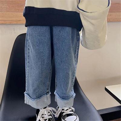 Srednje male dječje traperice širokih nogavica Udobne traperice s elastičnim strukom Proljeće Jesen Traperice Ležerne široke hlače za djevojčice Hlače za sve vrste