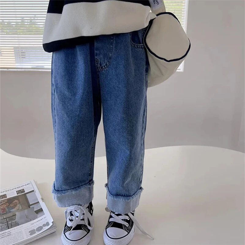 Srednje male dječje traperice širokih nogavica Udobne traperice s elastičnim strukom Proljeće Jesen Traperice Ležerne široke hlače za djevojčice Hlače za sve vrste