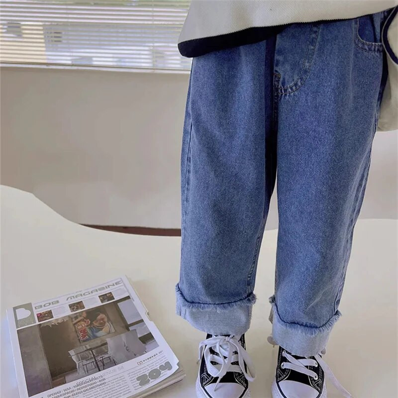 Srednje male dječje traperice širokih nogavica Udobne traperice s elastičnim strukom Proljeće Jesen Traperice Ležerne široke hlače za djevojčice Hlače za sve vrste