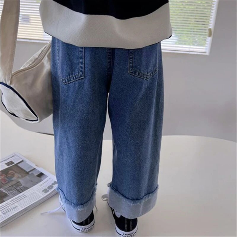 Srednje male dječje traperice širokih nogavica Udobne traperice s elastičnim strukom Proljeće Jesen Traperice Ležerne široke hlače za djevojčice Hlače za sve vrste