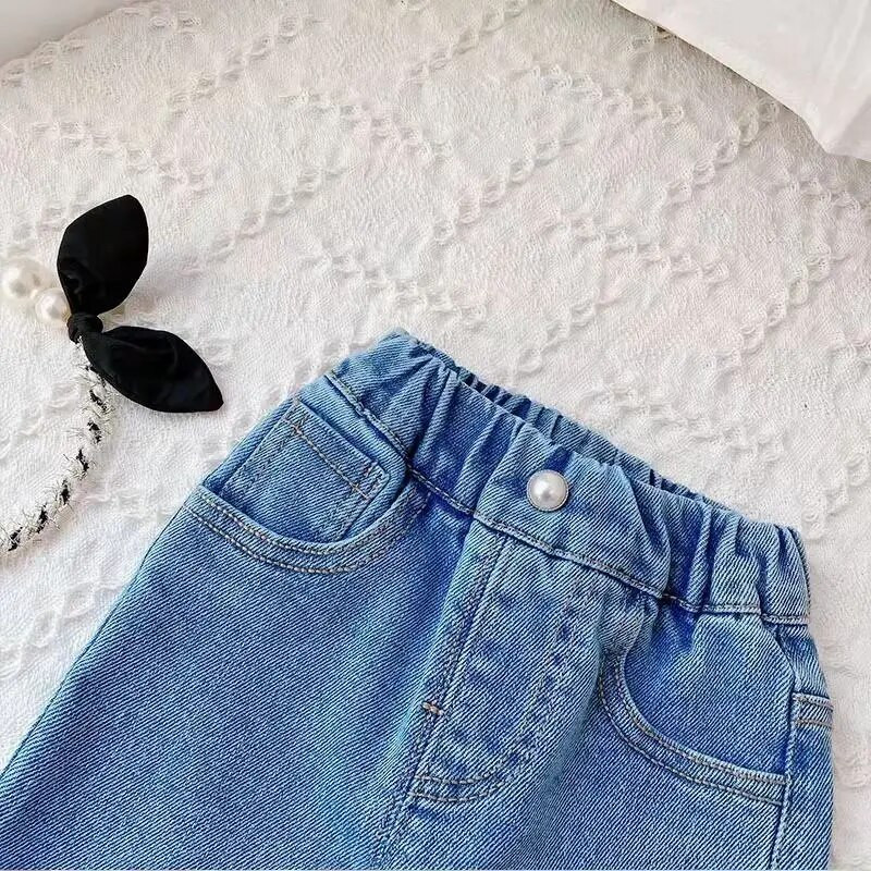 Moodsad tüdrukute laienevad püksid ühevärvilised teksad Beebi tüdrukud püksid Korea versioon lahtised vabaaja laste teksad