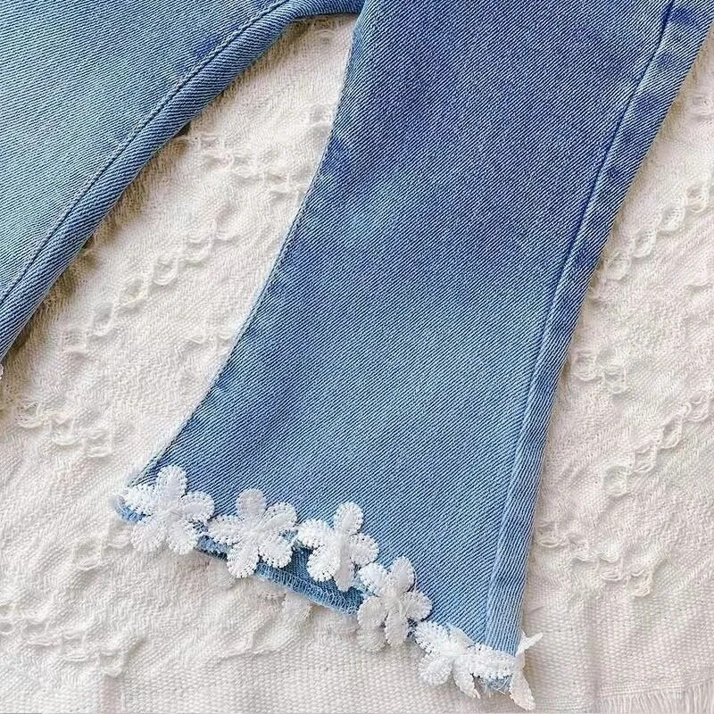 Moodsad tüdrukute laienevad püksid ühevärvilised teksad Beebi tüdrukud püksid Korea versioon lahtised vabaaja laste teksad