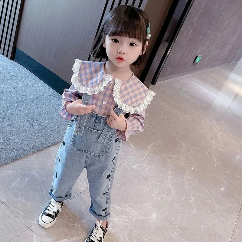 Mergaičių Džinsiniai Kombinezonai Pavasaris Ruduo Laisvalaikio Stiliaus Kombinezonai Vaikiški Laisvi Džinsai Džinsiniai Medvilniniai Suspensinės Kelnės Madingi Kombinezonai