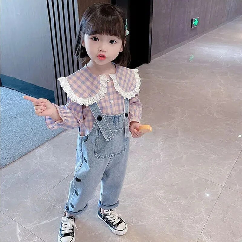 Mergaičių Džinsiniai Kombinezonai Pavasaris Ruduo Laisvalaikio Stiliaus Kombinezonai Vaikiški Laisvi Džinsai Džinsiniai Medvilniniai Suspensinės Kelnės Madingi Kombinezonai