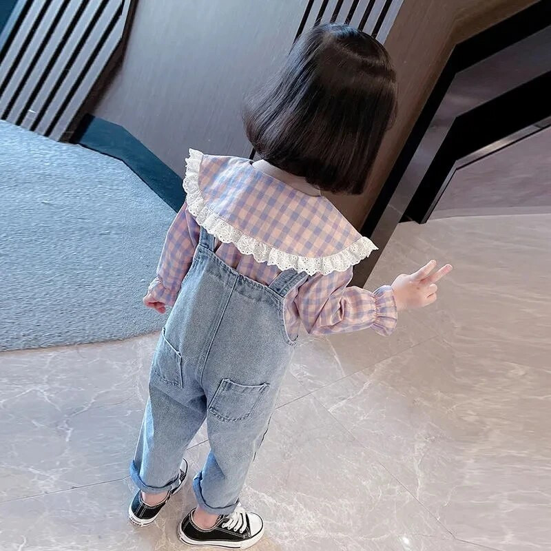 Mergaičių Džinsiniai Kombinezonai Pavasaris Ruduo Laisvalaikio Stiliaus Kombinezonai Vaikiški Laisvi Džinsai Džinsiniai Medvilniniai Suspensinės Kelnės Madingi Kombinezonai