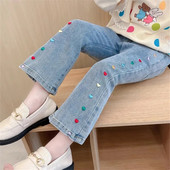 Ležerne traperice za djevojčice Hlače za djevojčice Proljeće Jesen Modne hlače Dječje traperice Visoko elastične traper hlače od pamuka