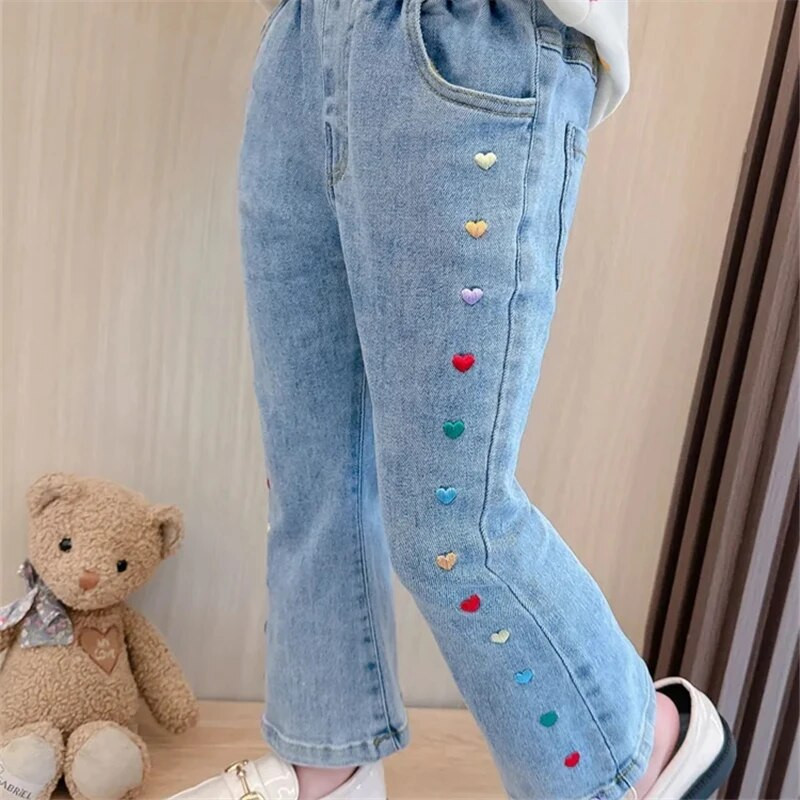 Ležerne traperice za djevojčice Hlače za djevojčice Proljeće Jesen Modne hlače Dječje traperice Visoko elastične traper hlače od pamuka