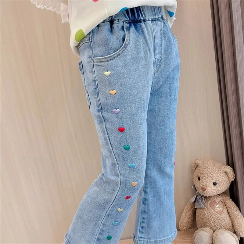 Ležerne traperice za djevojčice Hlače za djevojčice Proljeće Jesen Modne hlače Dječje traperice Visoko elastične traper hlače od pamuka