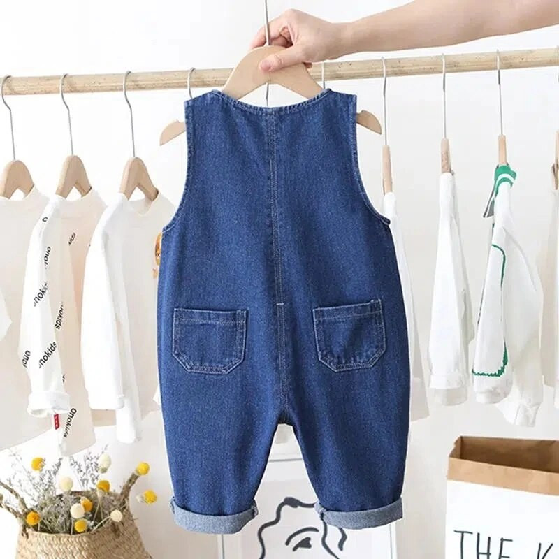 Tavaszi őszi tiszta pamut gyermek farmer overál fiú lány lány kék farmer overál Alkalmi baba kombiné kerek nyakú nadrág