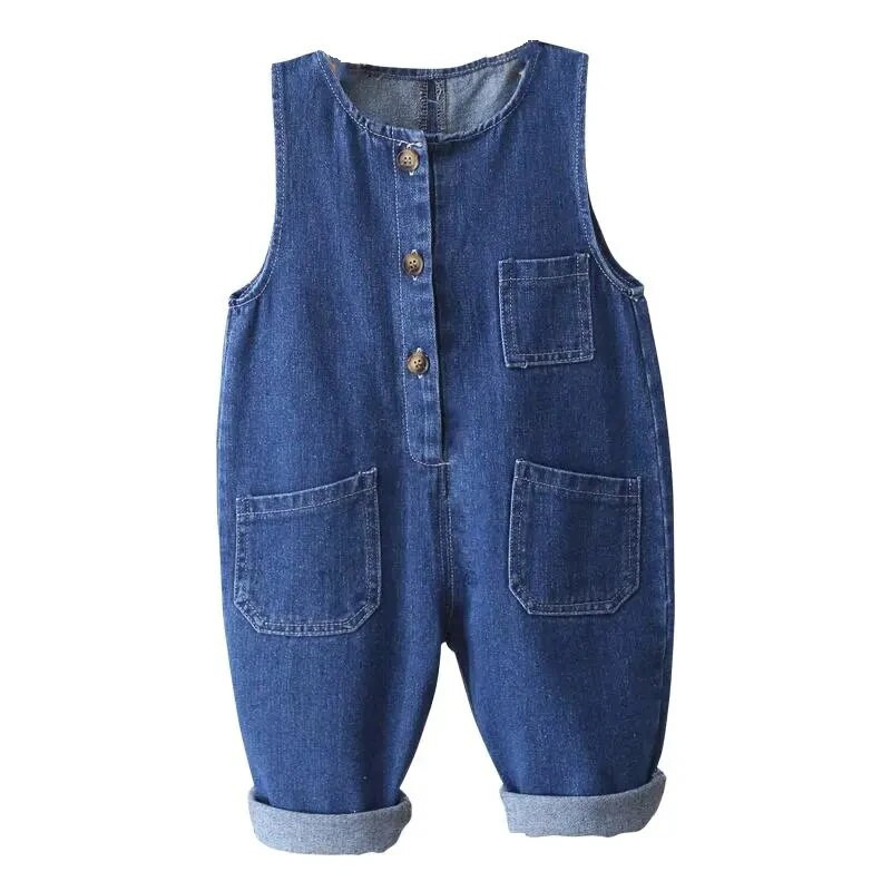 Tavaszi őszi tiszta pamut gyermek farmer overál fiú lány lány kék farmer overál Alkalmi baba kombiné kerek nyakú nadrág