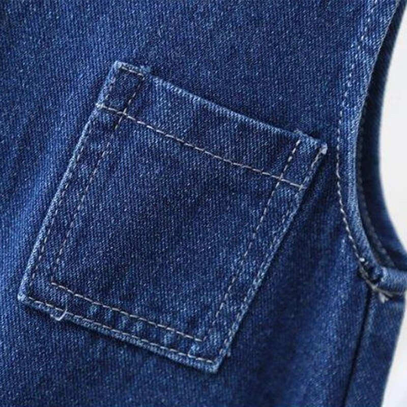 Tavaszi őszi tiszta pamut gyermek farmer overál fiú lány lány kék farmer overál Alkalmi baba kombiné kerek nyakú nadrág