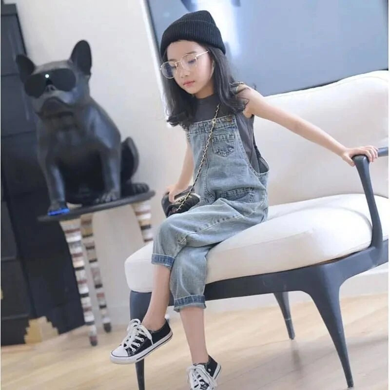 Uued Tüdrukud Korea stiil Kevadsuvi Denim Traksid Püksid Lapsed Mood Traksid Riietus Lahti välismaise maitsega rinnatükipüksid