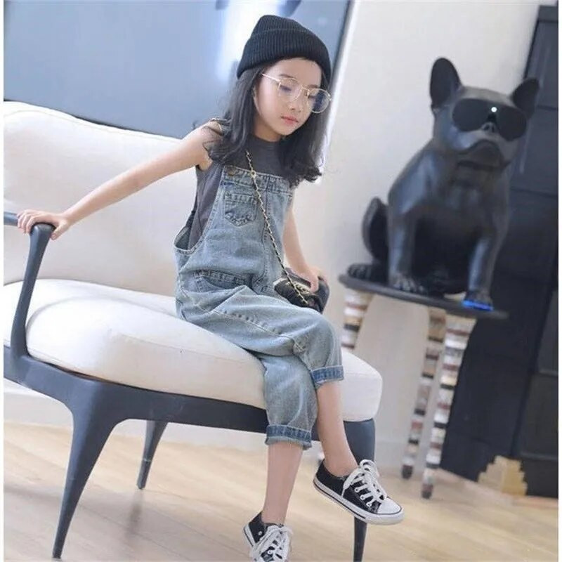 Uued Tüdrukud Korea stiil Kevadsuvi Denim Traksid Püksid Lapsed Mood Traksid Riietus Lahti välismaise maitsega rinnatükipüksid