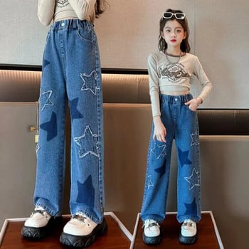 Пролетен сезон Детски модни звездни клинове Модерни дънки Средно големи момичета Памучен материал Мек на допир корейски стил
