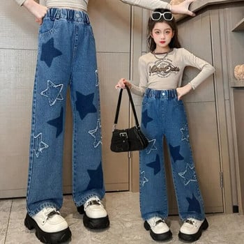 Пролетен сезон Детски модни звездни клинове Модерни дънки Средно големи момичета Памучен материал Мек на допир корейски стил