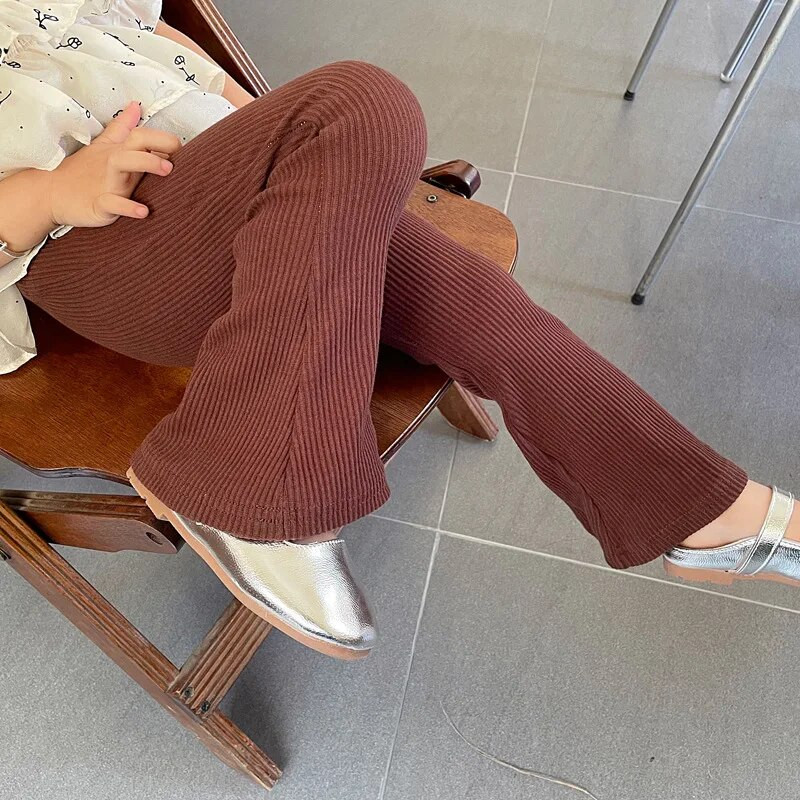 Tüdrukute püksid 18M-10Y Laste ühevärvilised pittriibulised lastepüksid Beebi vabaaja laienevad püksid