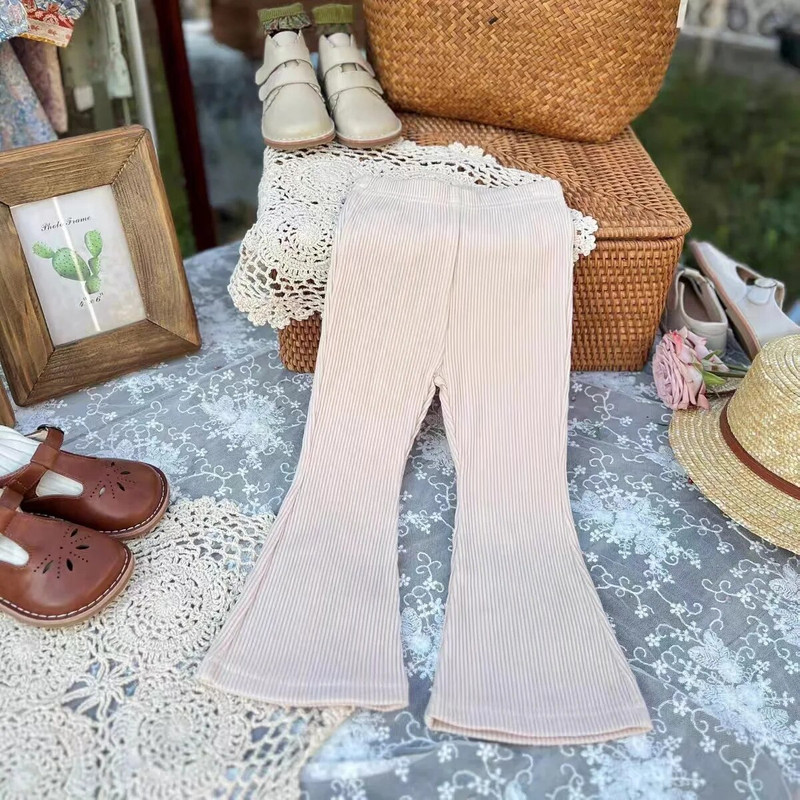 Tüdrukute püksid 18M-10Y Laste ühevärvilised pittriibulised lastepüksid Beebi vabaaja laienevad püksid