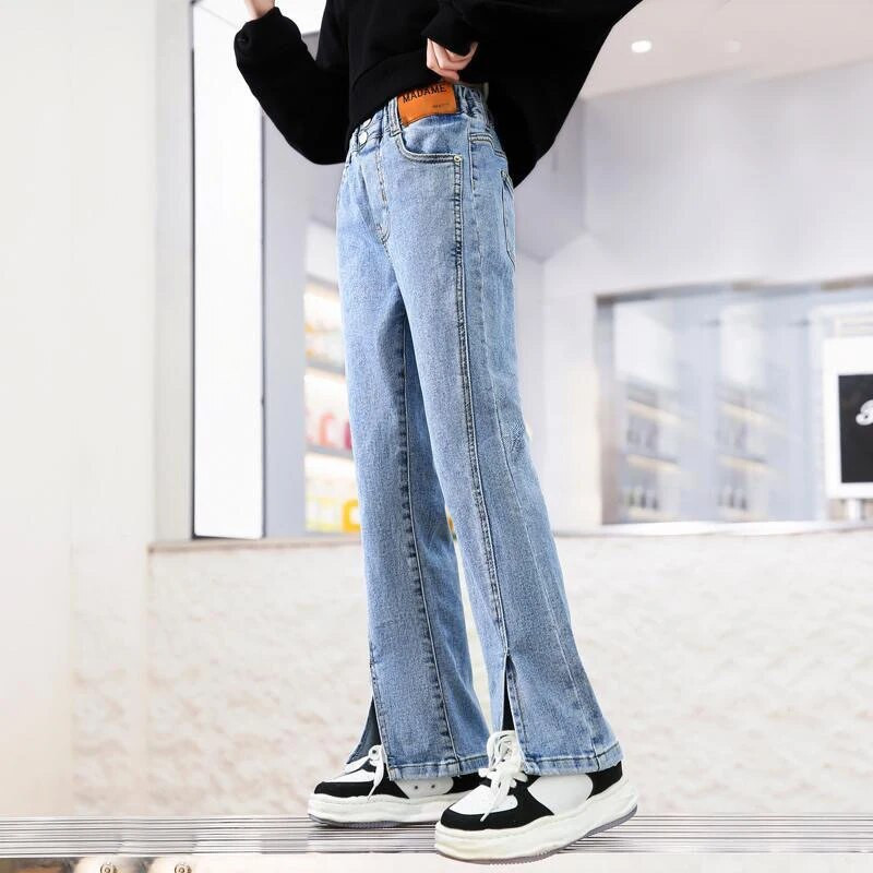 2024 uus mood, teismeliste tüdrukute lõhestatud teksad Kevad-sügis vabaaja teksapüksid tüdrukutele püksid 4 6 8 10 12 aastased lasteriided