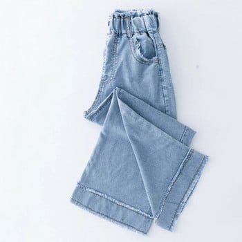 Нови момичешки панталони Tencel Denim с широки крачоли Летни тънки панталони Детски модни панталони Момичета Универсални ежедневни дънки с висока талия