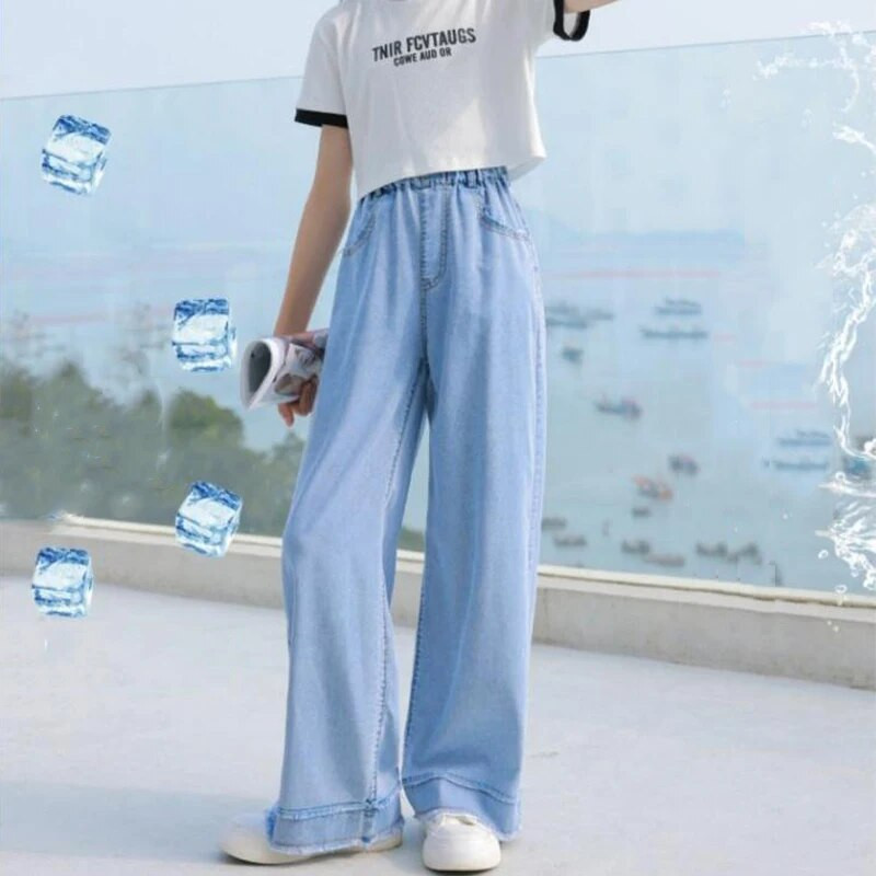 Νέο κοριτσίστικο Tencel τζιν παντελόνι φαρδύ καλοκαιρινό λεπτό παντελόνι Παιδικό παντελόνι μόδας για κορίτσια Παντός τύπου casual ψηλόμεσο τζιν