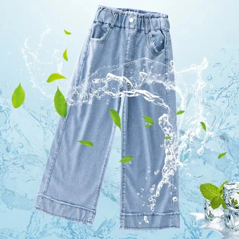 Νέο κοριτσίστικο Tencel τζιν παντελόνι φαρδύ καλοκαιρινό λεπτό παντελόνι Παιδικό παντελόνι μόδας για κορίτσια Παντός τύπου casual ψηλόμεσο τζιν