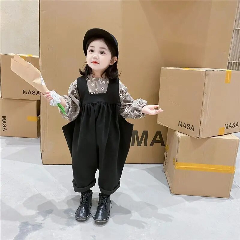 Villane riie Tüdrukud Beebi vabaaja püksid Laste lahtised kombinesoonid Kevadsügis Laste Susksid Mood Kõik sobivad kombinesoonid