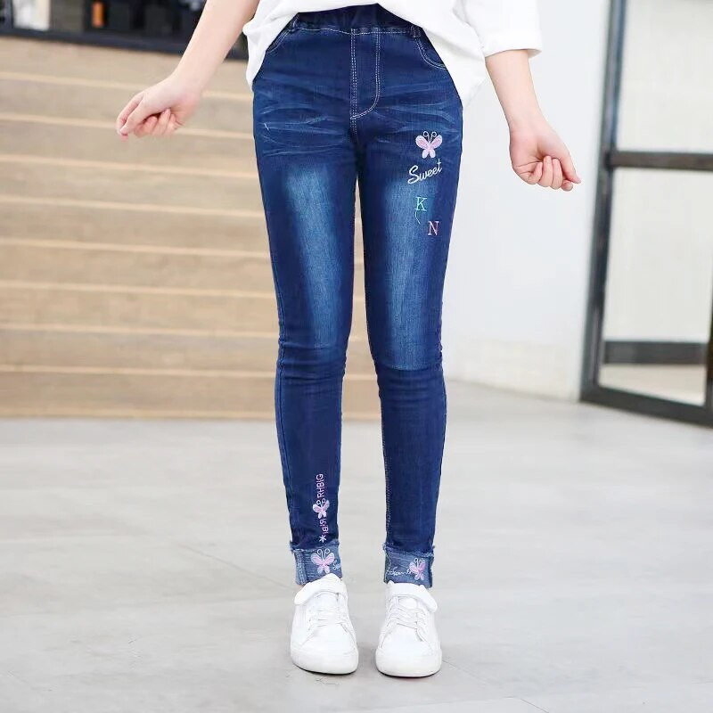 2-14 aastat Kevad ja sügis vabaaja lapsed Tikandid Disain Lapsed Teksad Püksid Tüdrukutele Teksad Püksid Teismeliste Lasterõivad