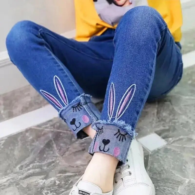 2-14 aastat Kevad ja sügis vabaaja lapsed Tikandid Disain Lapsed Teksad Püksid Tüdrukutele Teksad Püksid Teismeliste Lasterõivad