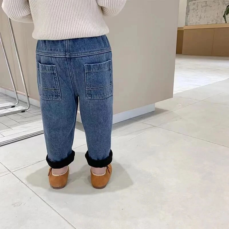 Φθινοπωρινό Χειμωνιάτικο Παχύ Παντελόνι Ζεστό Παιδικό Τζιν Αγόρια Κοριτσίστικα Τζιν Παντελόνι Λούτρινη Εσωτερική Τζιν Τζιν Ελαστική Μέση Τζιν Παντελόνι