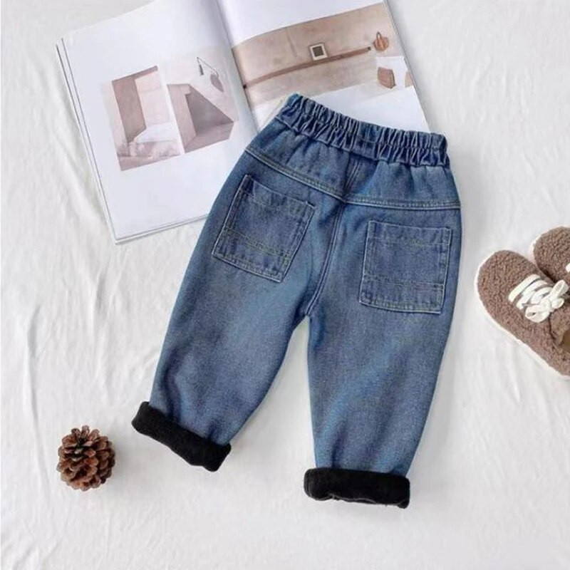 Φθινοπωρινό Χειμωνιάτικο Παχύ Παντελόνι Ζεστό Παιδικό Τζιν Αγόρια Κοριτσίστικα Τζιν Παντελόνι Λούτρινη Εσωτερική Τζιν Τζιν Ελαστική Μέση Τζιν Παντελόνι