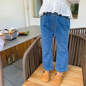 Moodsad tüdrukud kõrge vöökohaga teksapüksid laialivalguvad püksid laste kevadsügis uued pealisrõivad püksid tüdrukutele kõrge elastsed õhukesed teksad