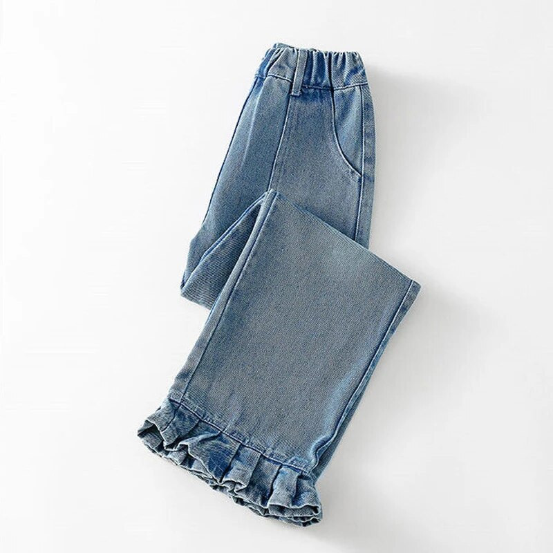 Korėjietiško stiliaus laisvalaikio plačios kelnės pavasario rudens vaikiški džinsai mergaitiškos džinsinės kelnės Laisvos džinsai elastinės juosmens džinsinės kelnės