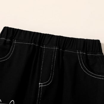 Дрехи за момичета Черни дънки Панталони за момичета с щампа