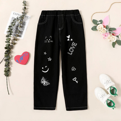 Tüdrukute rõivad Mustad teksad Tüdrukute püksid trükitud mustriga